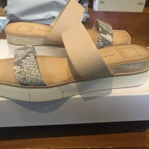 DOLCE VITA Womens Beige Snakeskin 1/2" Platform Parni Wedge Slide Sandals 10 NEW